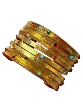 Cecile Jeanne Paris Vintage Cuff Bracelet Gold Statement 24K Jewelry Unique Art